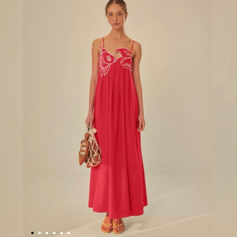 FARM Rio Dupe Red Koi Fish Maxi Dress